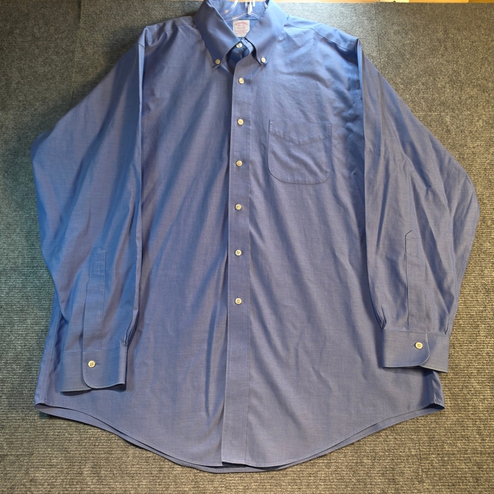 Brooks Brothers Shirt Mens 16.5-34 Blue Excellent Traditional Fit Supima Cotton